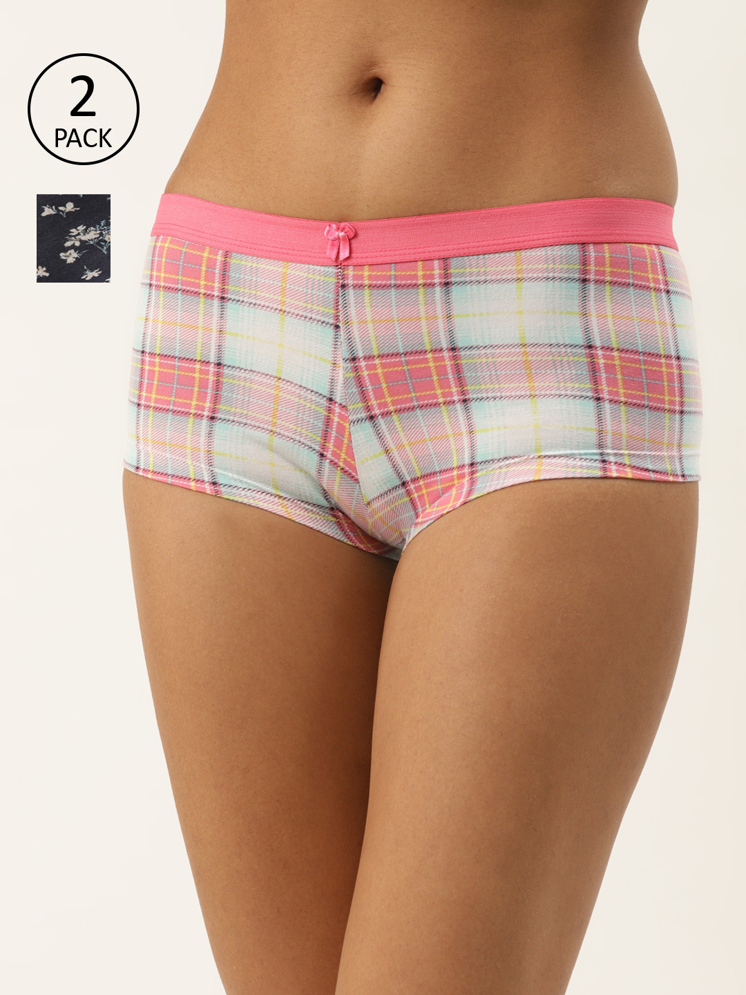 

Leading Lady Women Pack of 2 Printed Boy Shorts Ruth-B-2-S, Navy blue