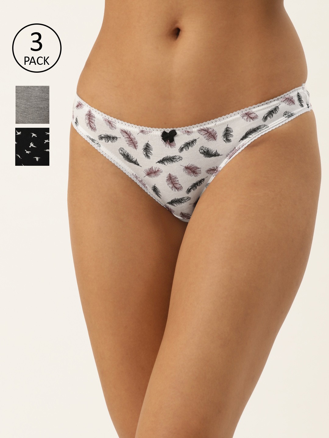 

Leading Lady Women Pack Of 3 Pure Cotton Printed Thongs BIRDD-TG-3-S, White