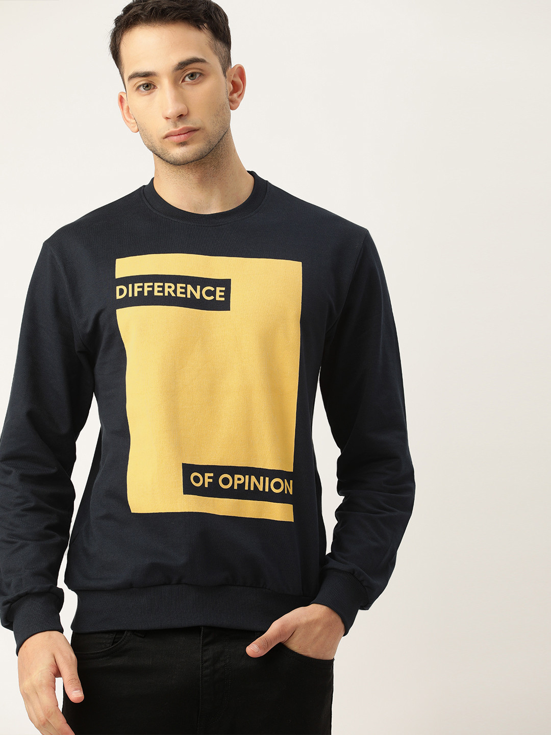 

Difference of Opinion Men Navy Blue & Yellow Printed Sweatshirt