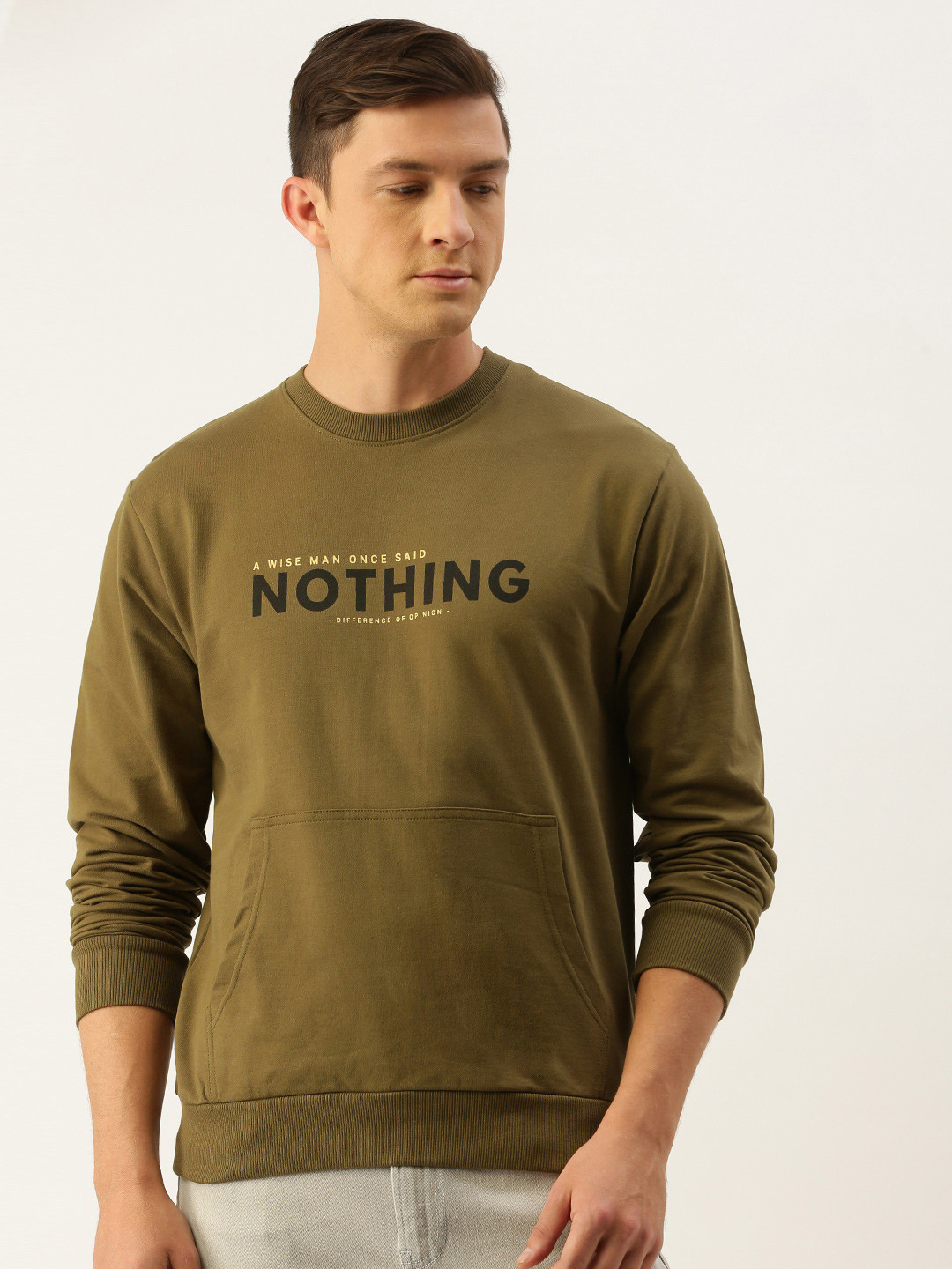 

Difference of Opinion Men Olive Green Printed Round Neck Sweatshirt