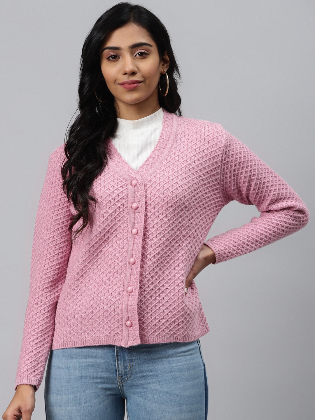 

Cayman Women Pink Self Design Cardigan