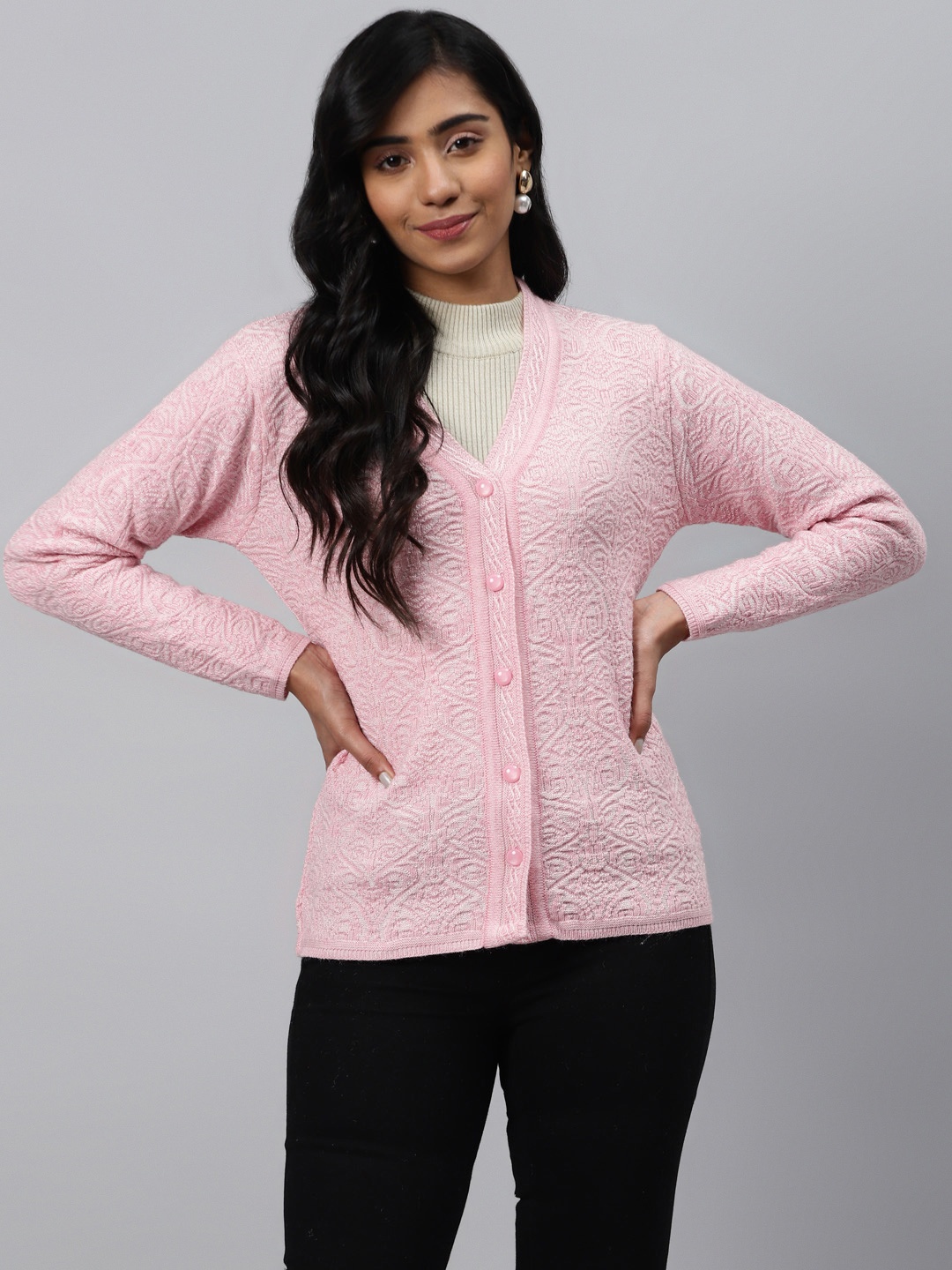 

Cayman Women Pink Self Design Cardigan