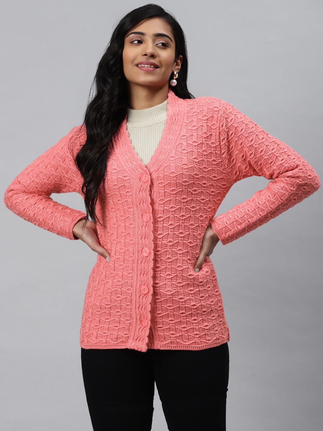 

Cayman Women Pink Self Design Cardigan