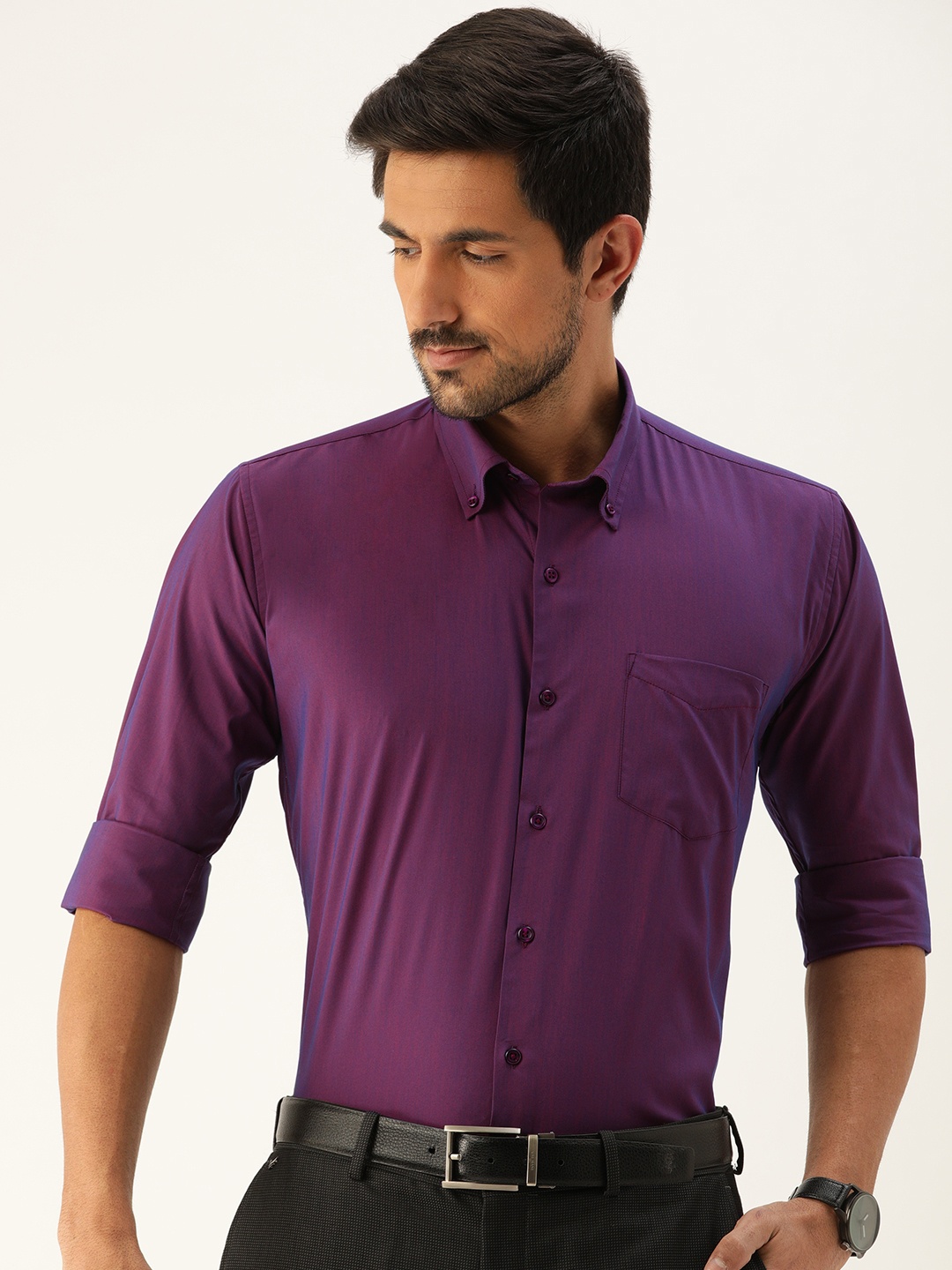 

Hancock Men Purple Premium Slim Fit Solid Formal Shirt