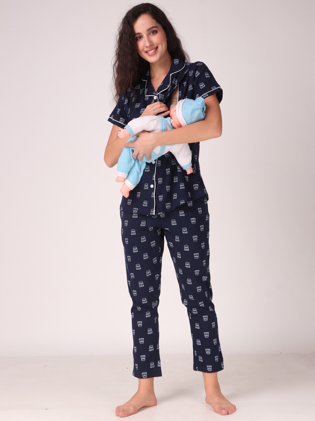 

Masha Women Navy Blue & Navy Blue Printed Maternity Night suit