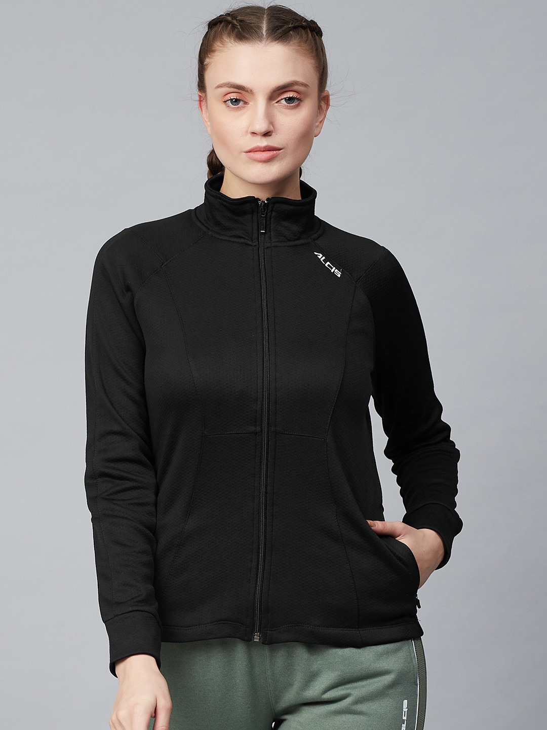 

Alcis Women Black Solid Front-Open Sweatshirt