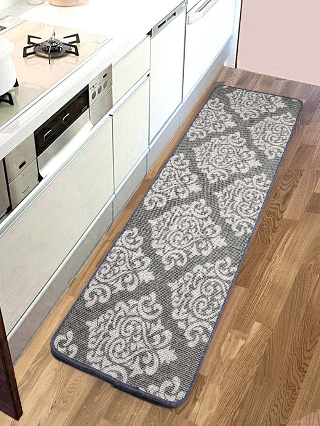 Saral Home Unisex Grey Floral Printed Floor Runner