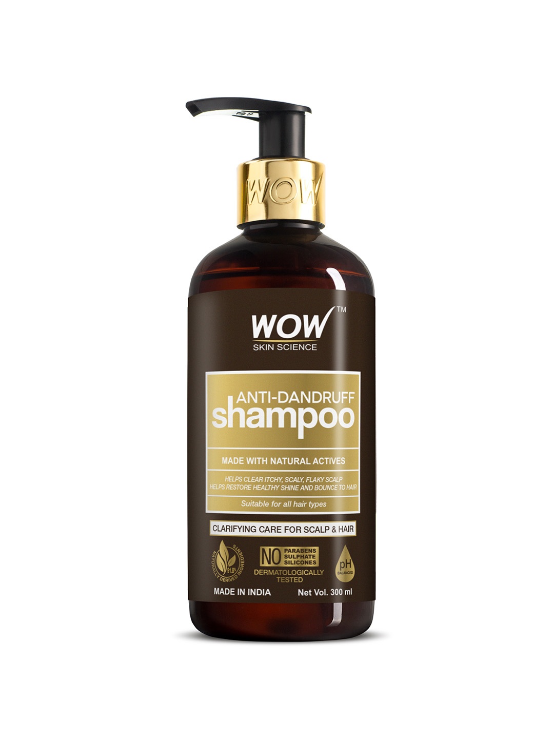 

WOW SKIN SCIENCE Anti-Dandruff No Parabens & Sulphate Shampoo 300ml, Brown