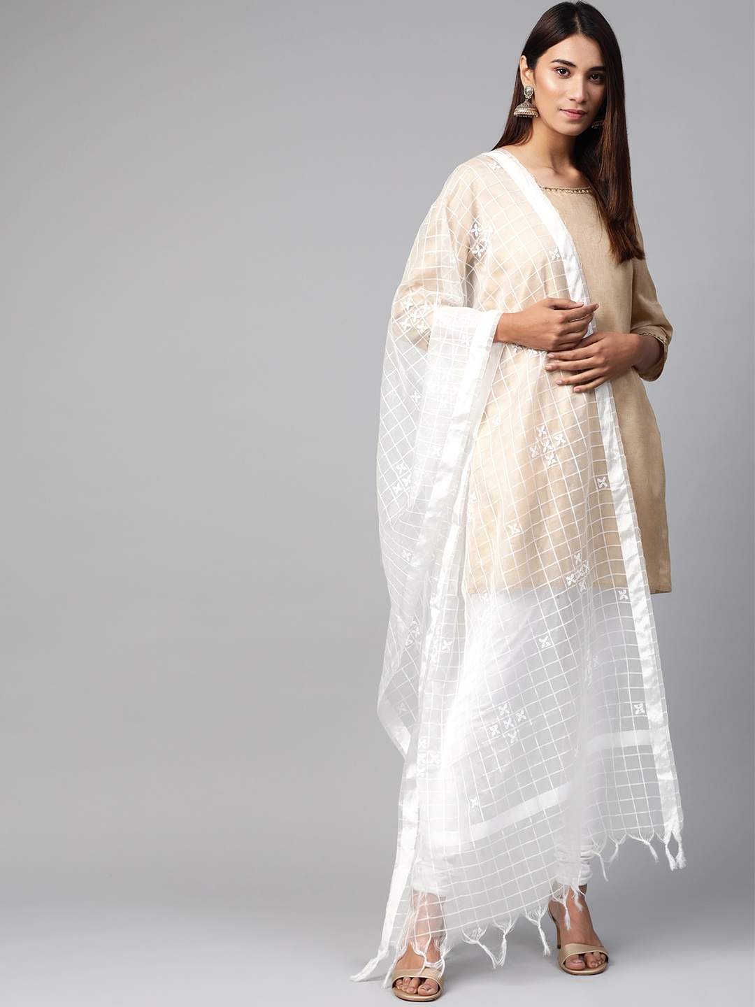 

ADA White Chikankari Hand Embroidered Sustainable Dupatta