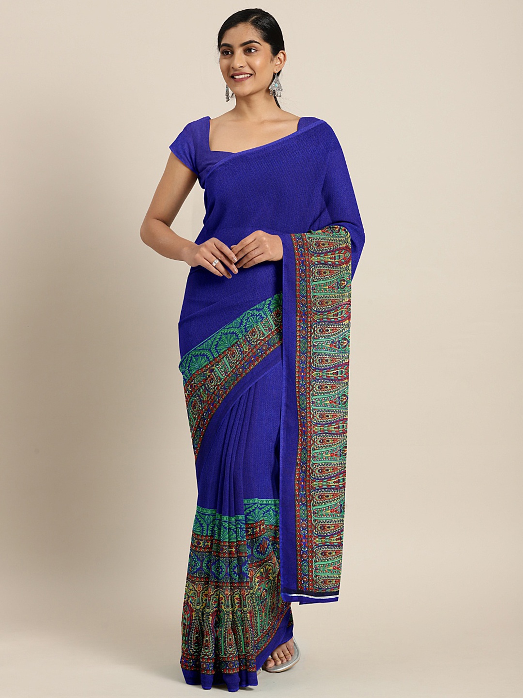 

KALINI Blue Printed Poly Georgette Saree