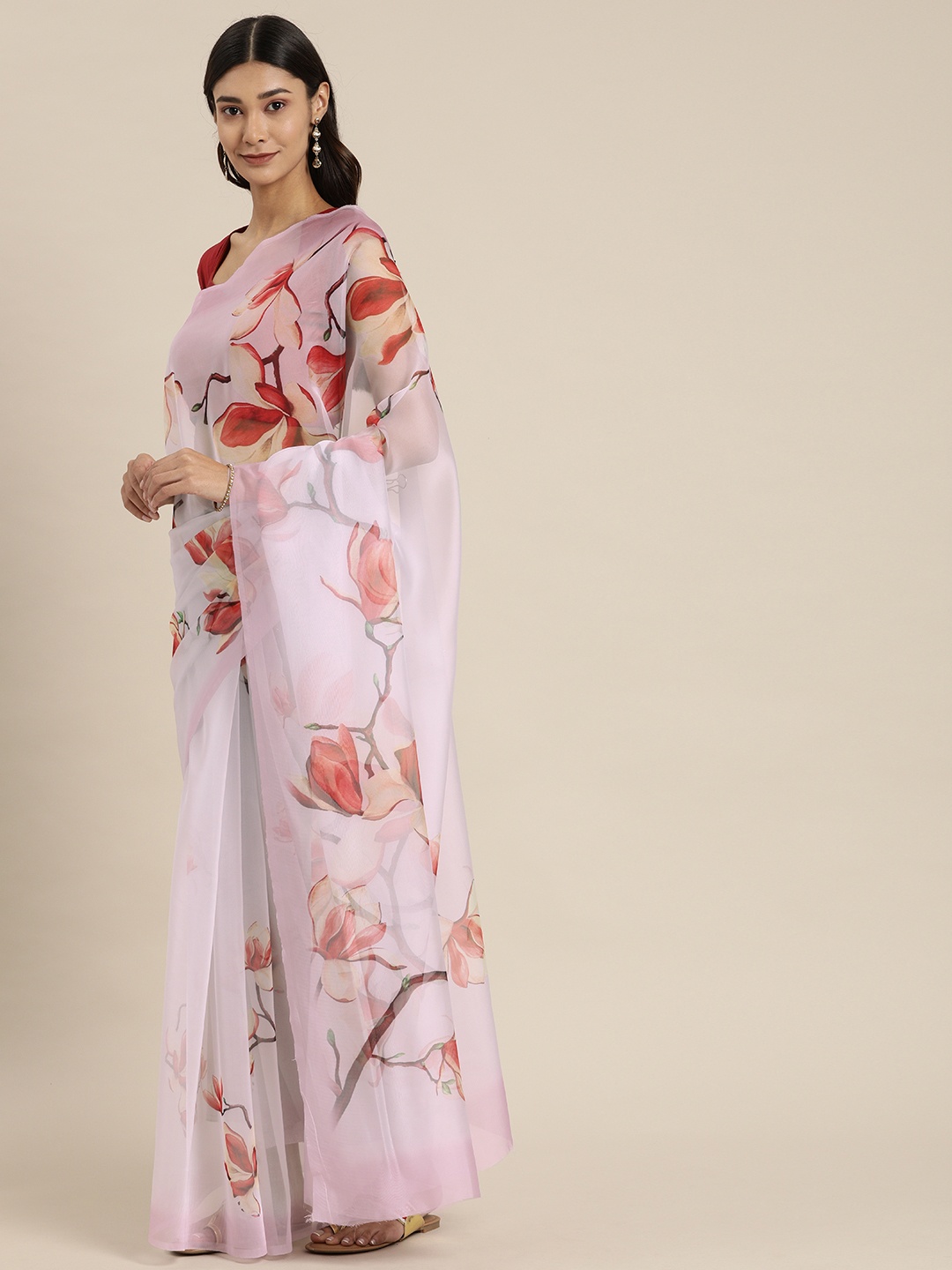 

KALINI Pink & Black Organza Printed Saree