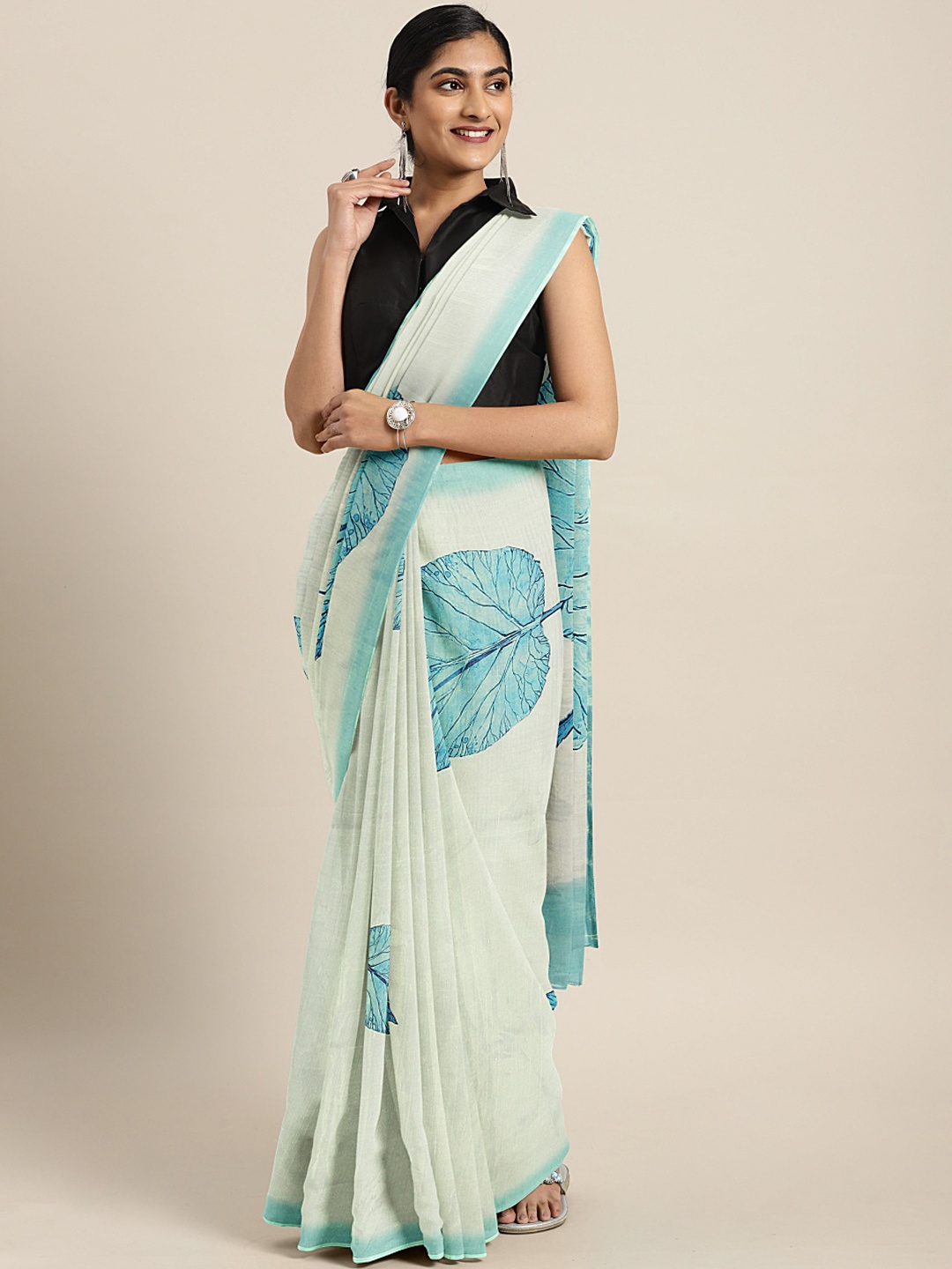 

Mitera White Printed Organza Saree