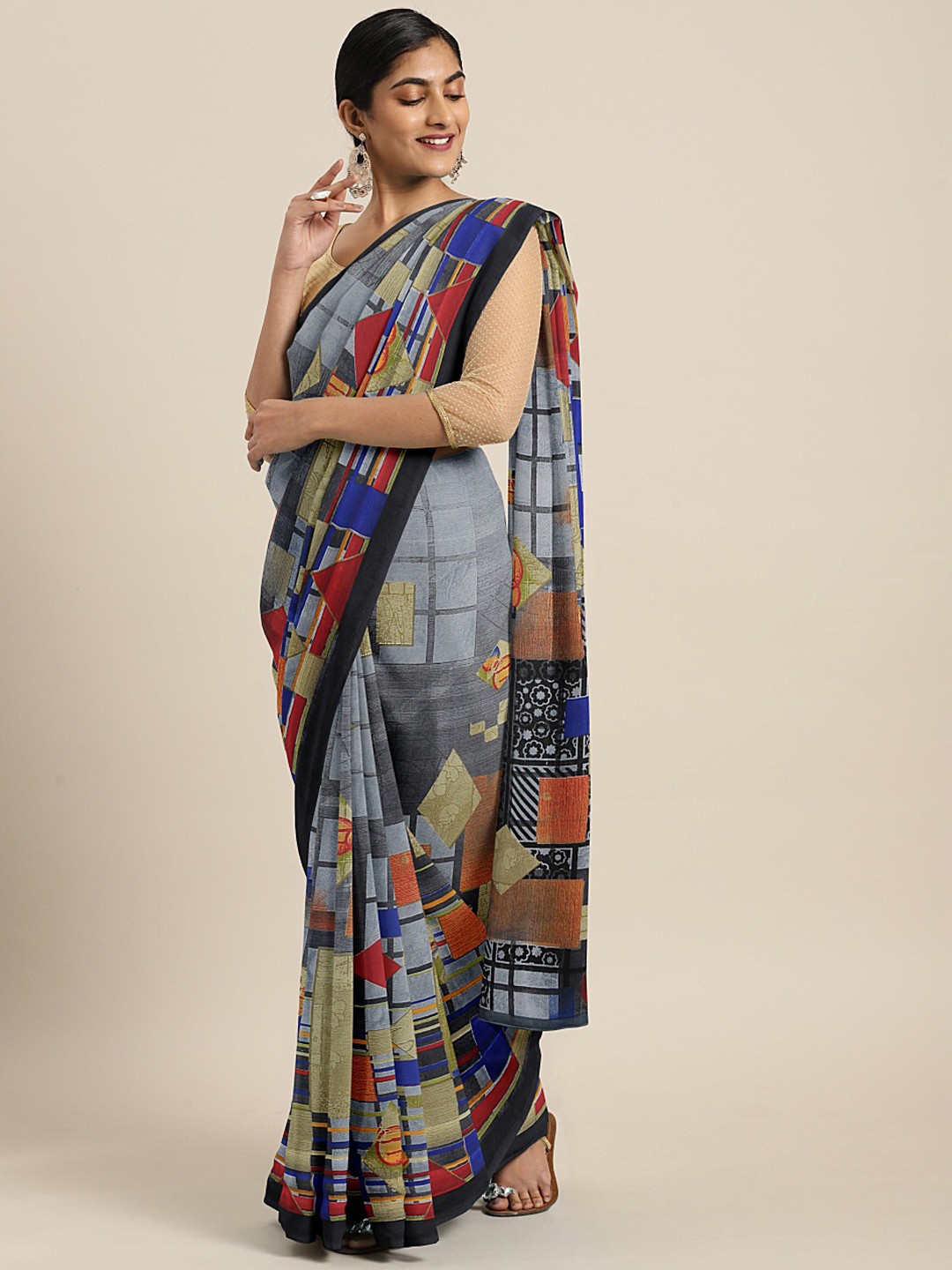 

KALINI Multicoloured Printed Poly Georgette Saree, Multi
