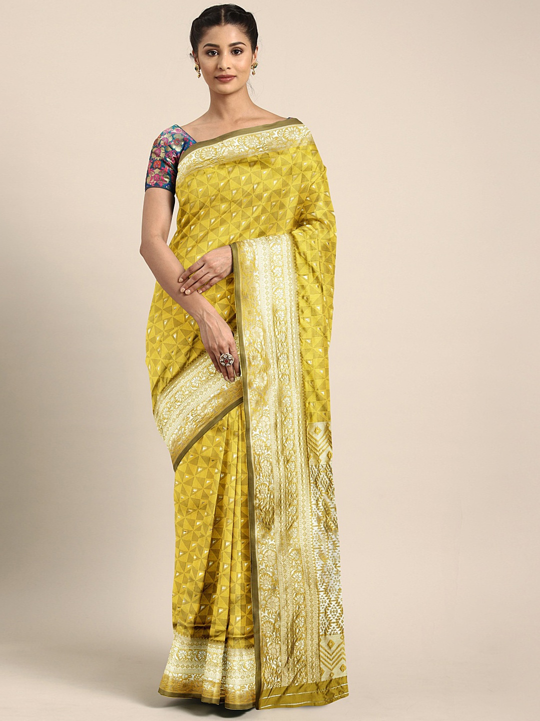 

KALINI Mustard Woven Design Silk Blend Saree