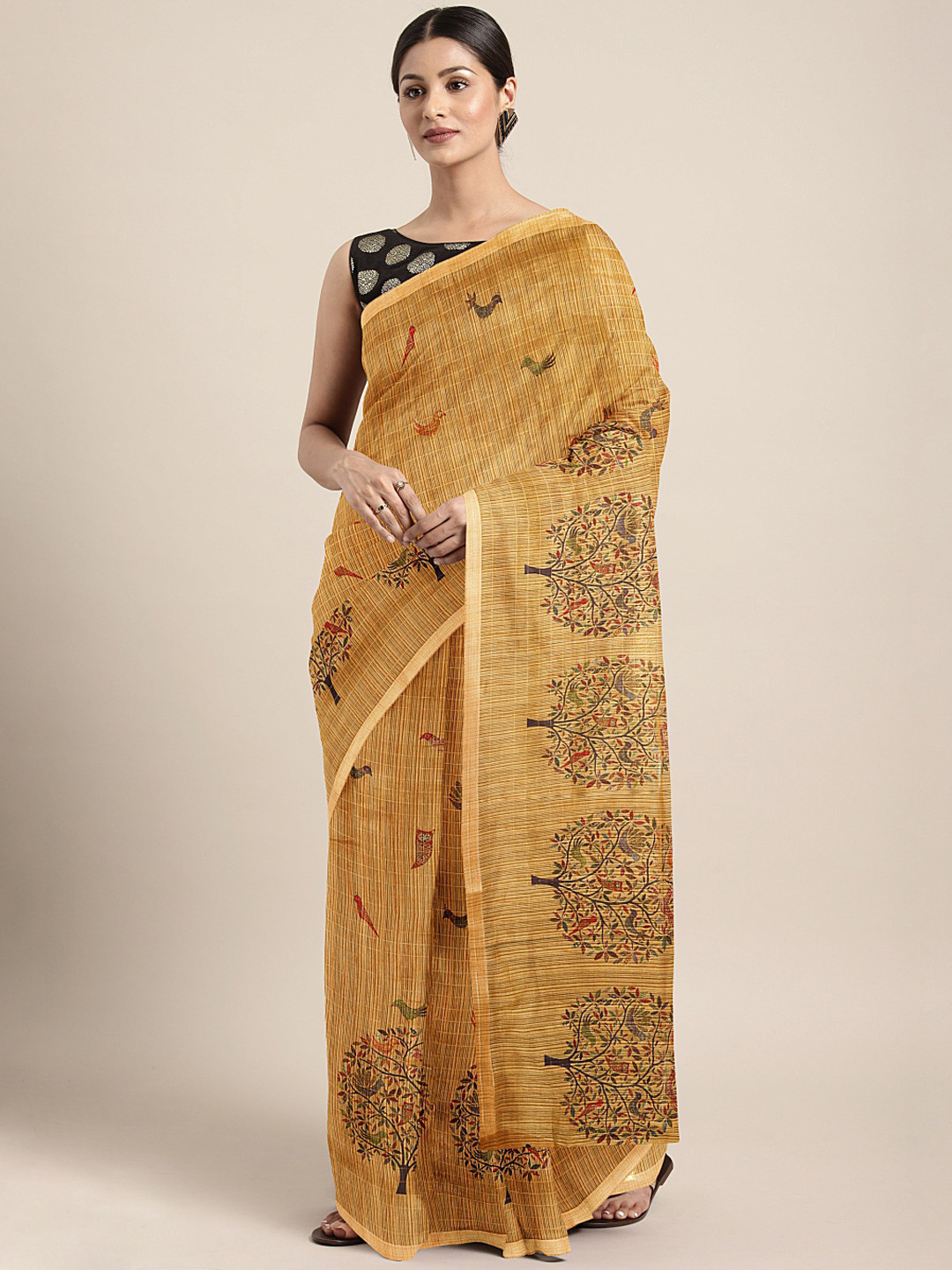

Mitera Beige & Black Silk Cotton Printed Saree