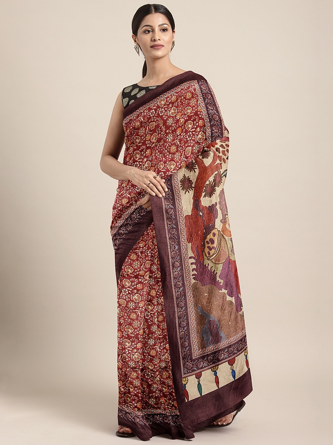 

Mitera Maroon & Beige Silk Blend Printed Saree