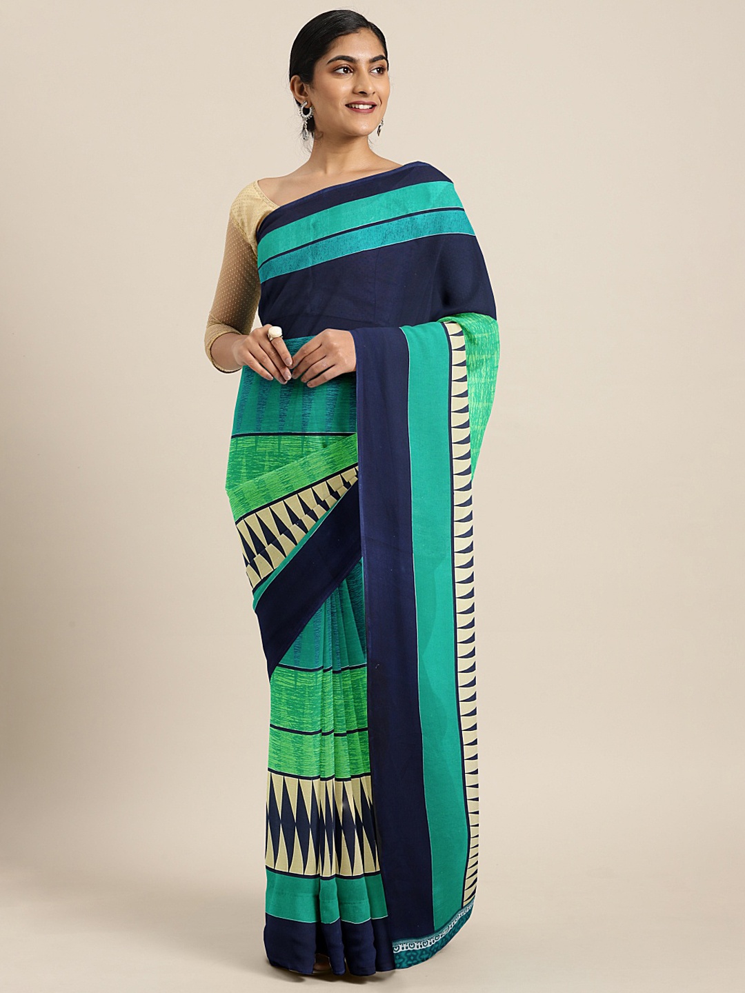 

KALINI Blue & Green Poly Georgette Printed Saree