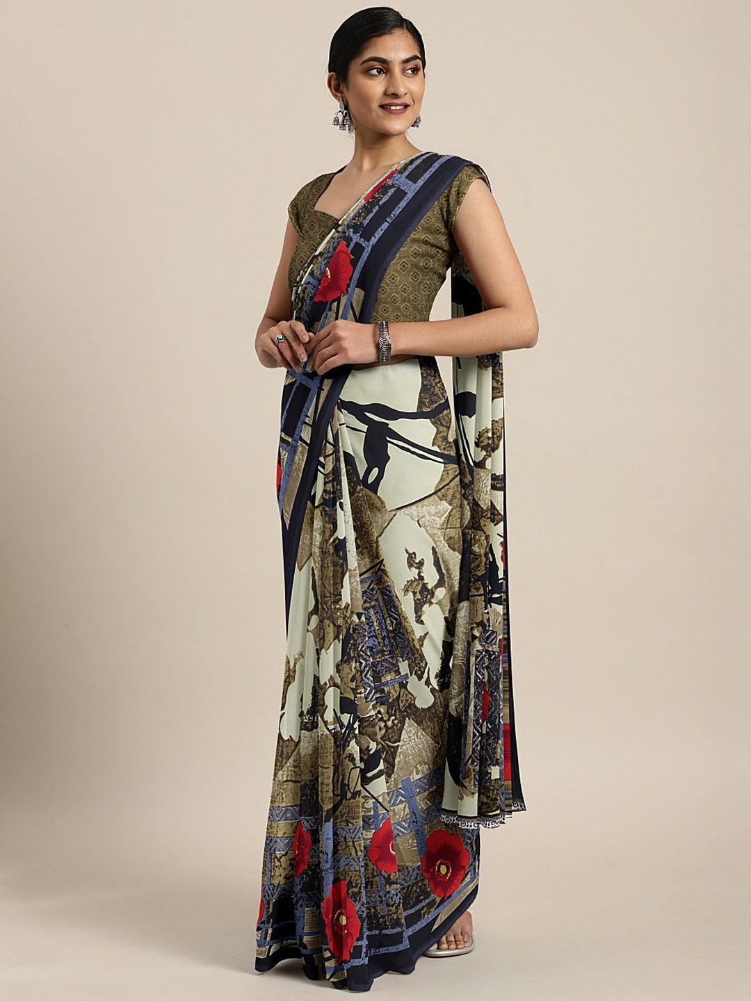 

KALINI Multicoloured Printed Poly Georgette Saree, Multi