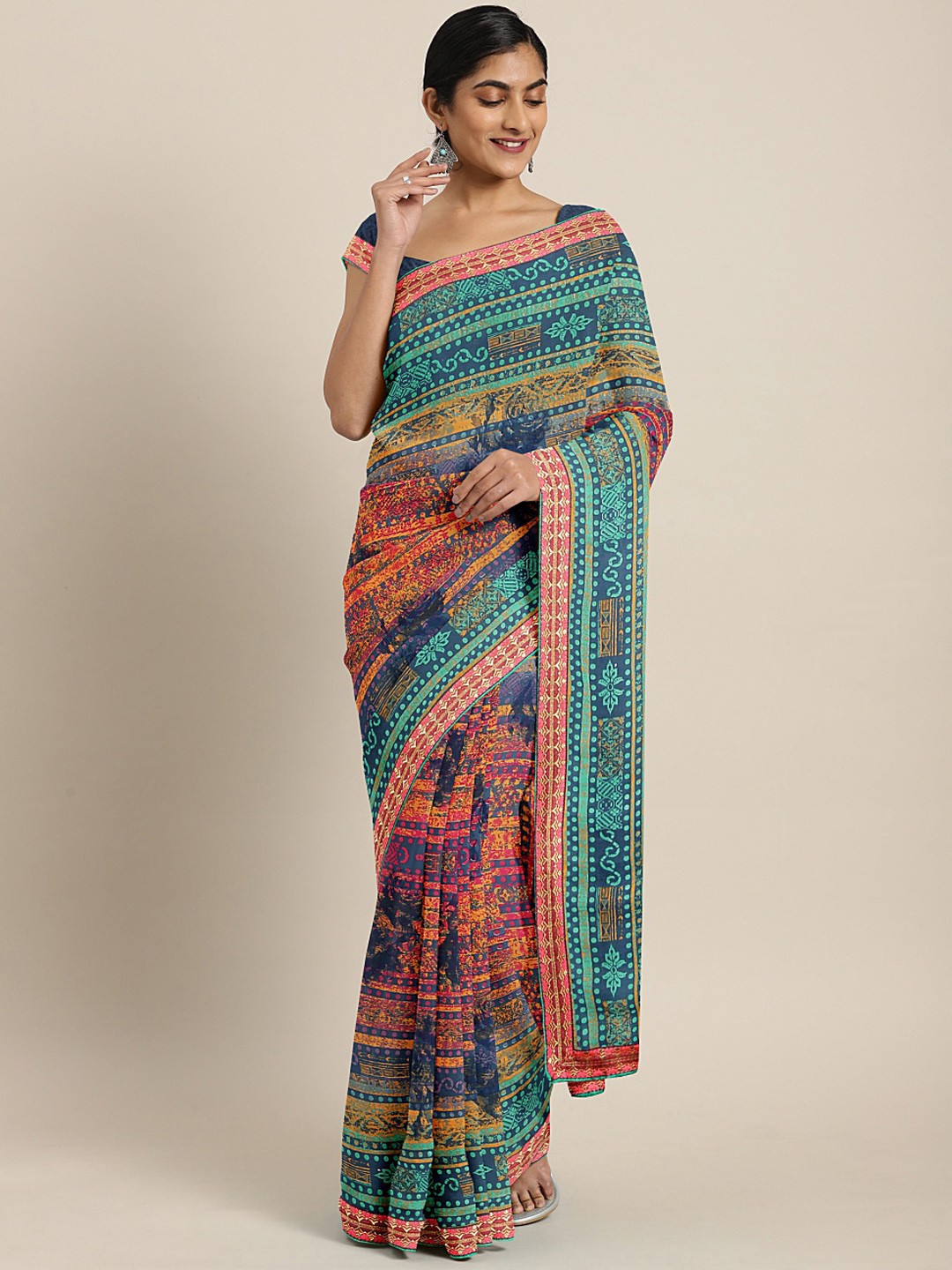 

KALINI Multicoloured Printed Poly Georgette Saree, Multi