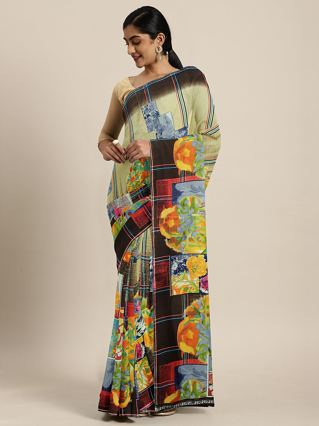 

KALINI Multicoloured Printed Poly Georgette Saree, Multi