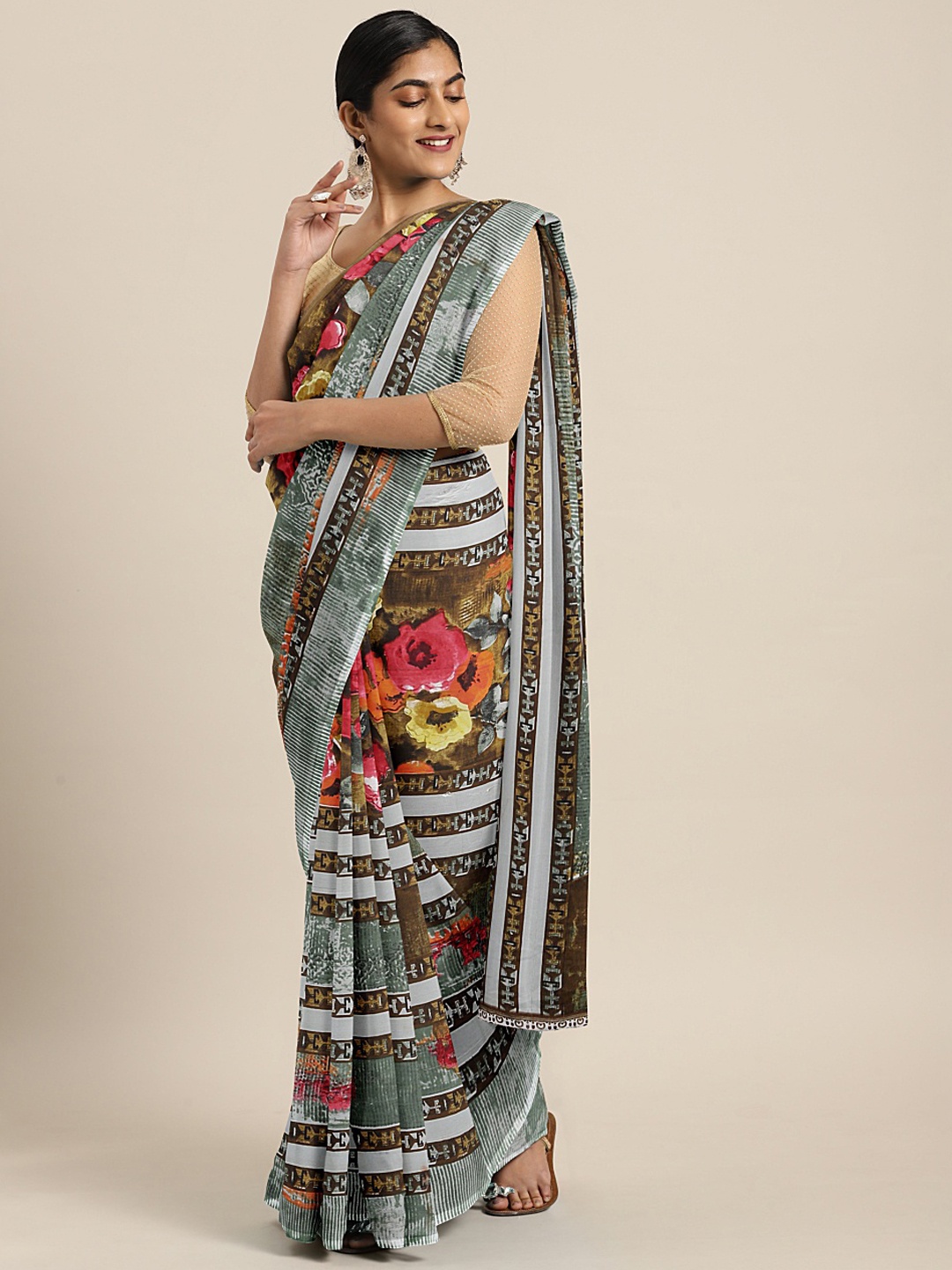 

KALINI Multicoloured Printed Poly Georgette Saree, Multi