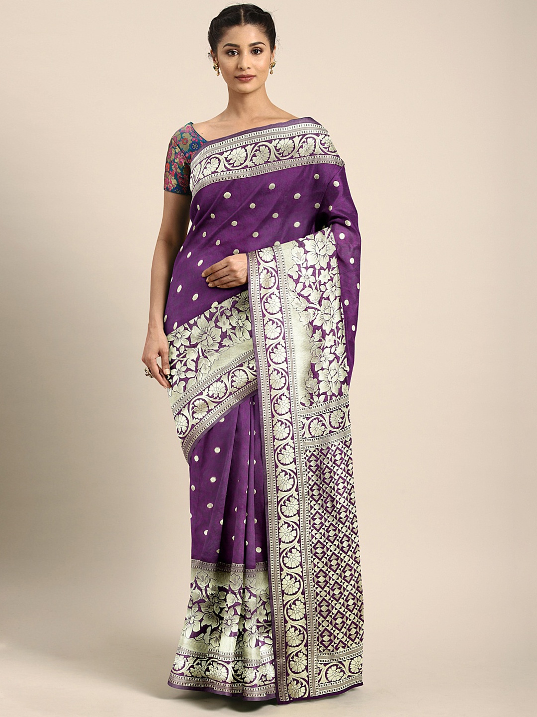 

KALINI Purple Woven Design Silk Blend Saree