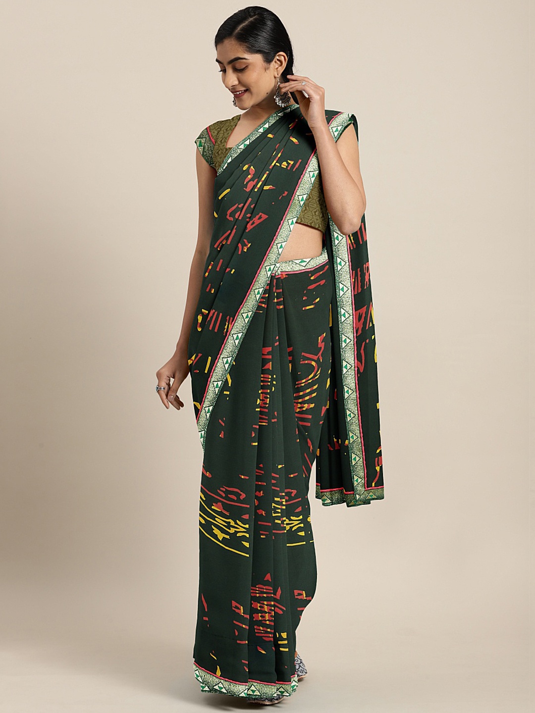 

KALINI Teal Green Printed Poly Georgette Saree
