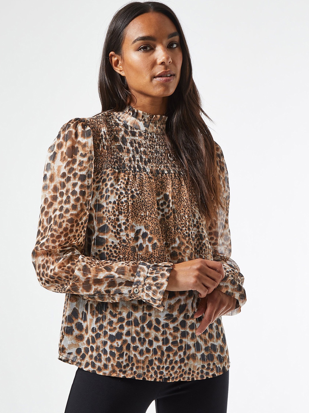 

DOROTHY PERKINS Women Off-White & Black Animal Print Top