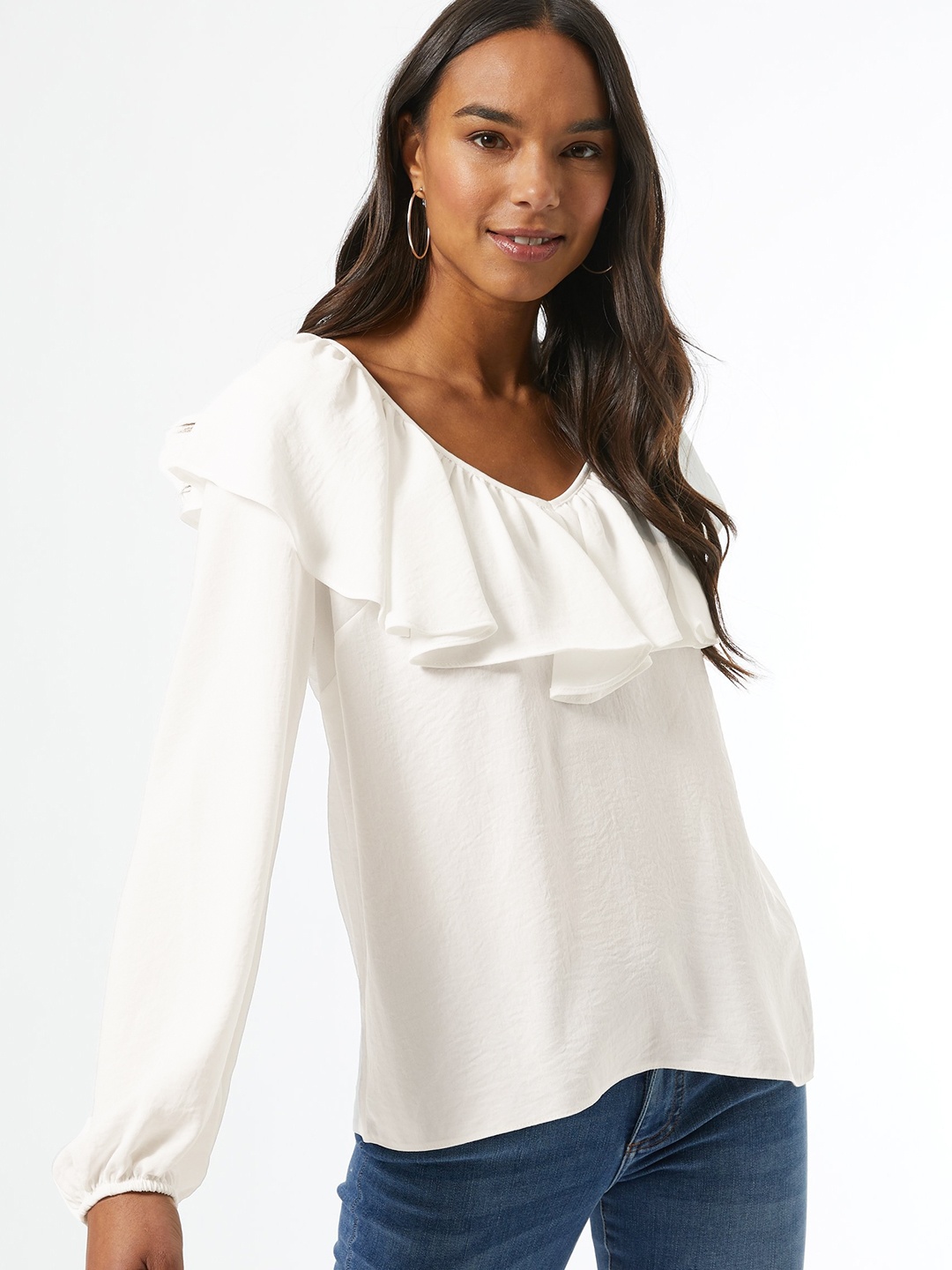 

DOROTHY PERKINS Women White Ruffled Solid Top