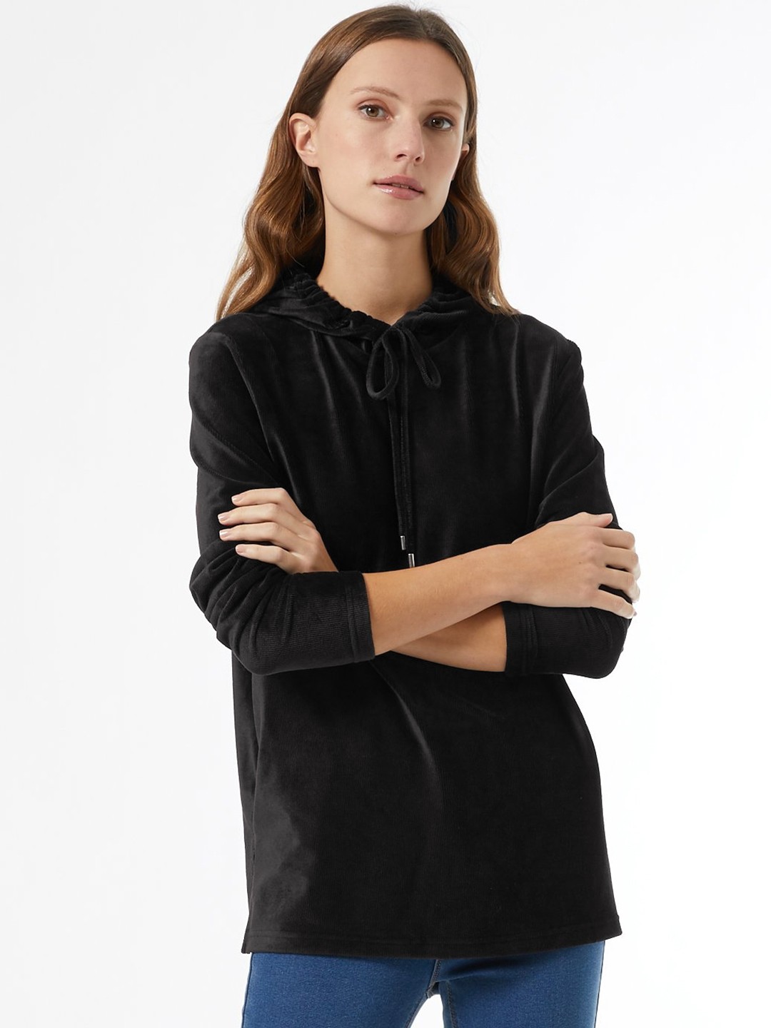 

DOROTHY PERKINS Women Black Solid Sweatshirt with Velvet Finish