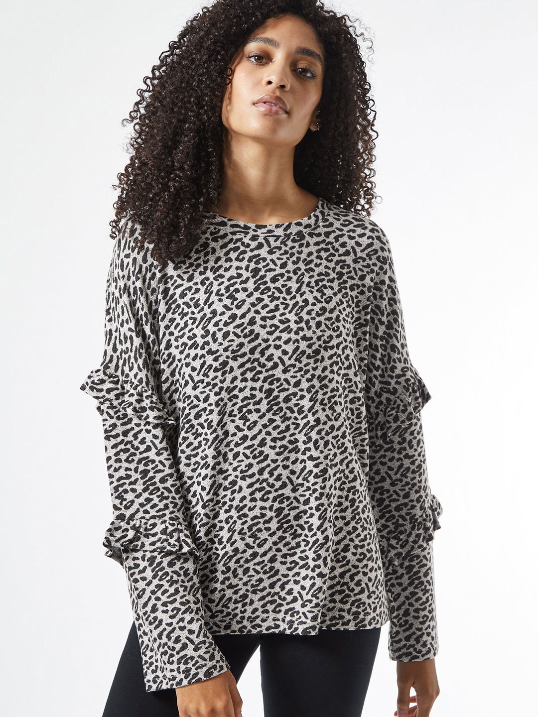 

DOROTHY PERKINS Women Grey & Black Animal Print Top