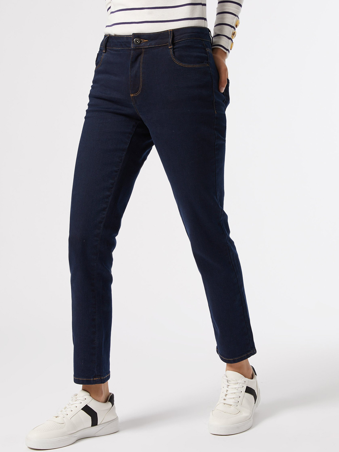 

DOROTHY PERKINS Petite Women Navy Ellis Slim Fit Mid-Rise Clean Look Stretchable Jeans, Navy blue