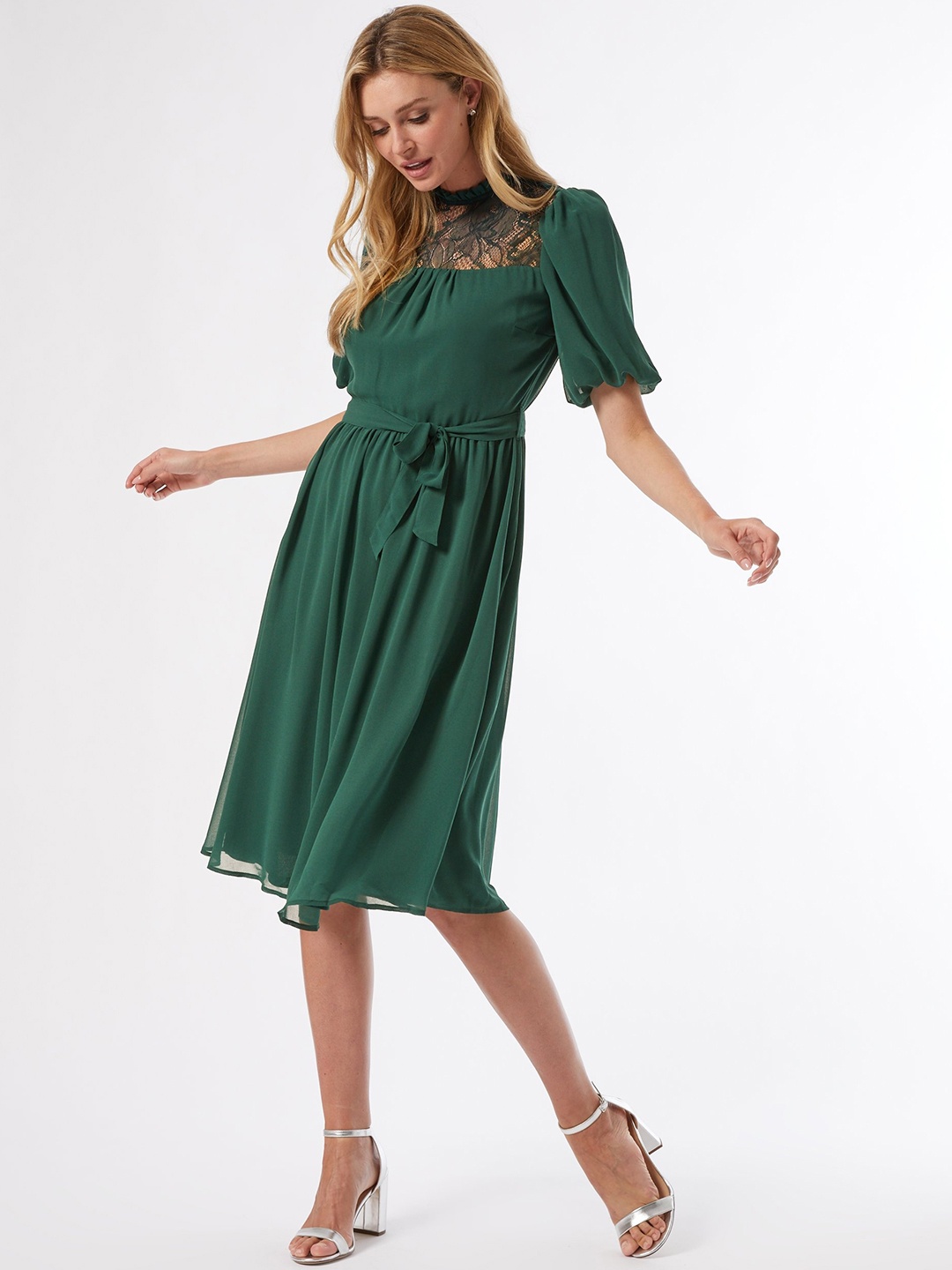 

DOROTHY PERKINS Women Green Solid A-Line Dress With Belt