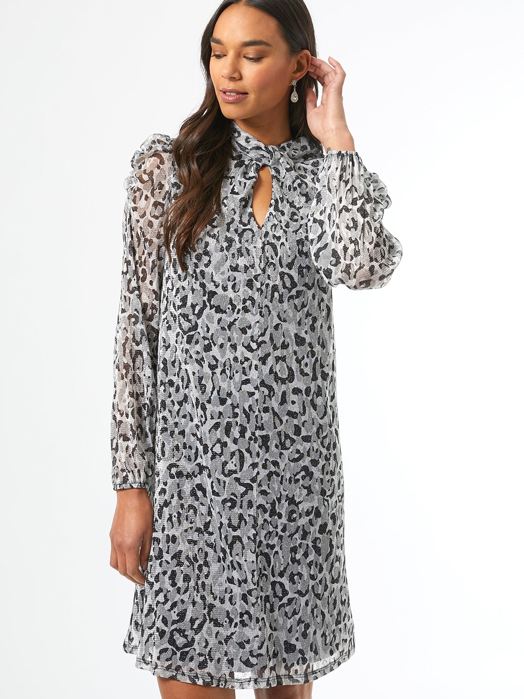 

DOROTHY PERKINS Women Grey & Black Printed A-Line Dress