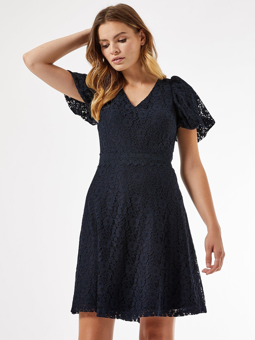 

DOROTHY PERKINS Women Navy Blue Lace A-Line Dress