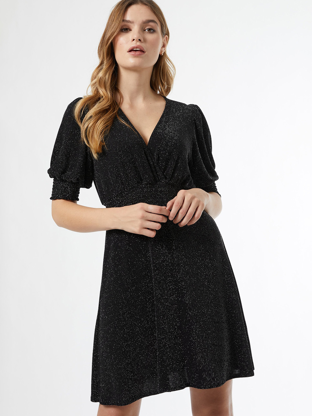 

DOROTHY PERKINS Women Black Self Design Wrap Dress