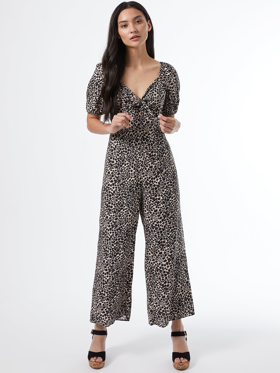 

DOROTHY PERKINS Women Petite Beige & Black Animal Print Basic Jumpsuit