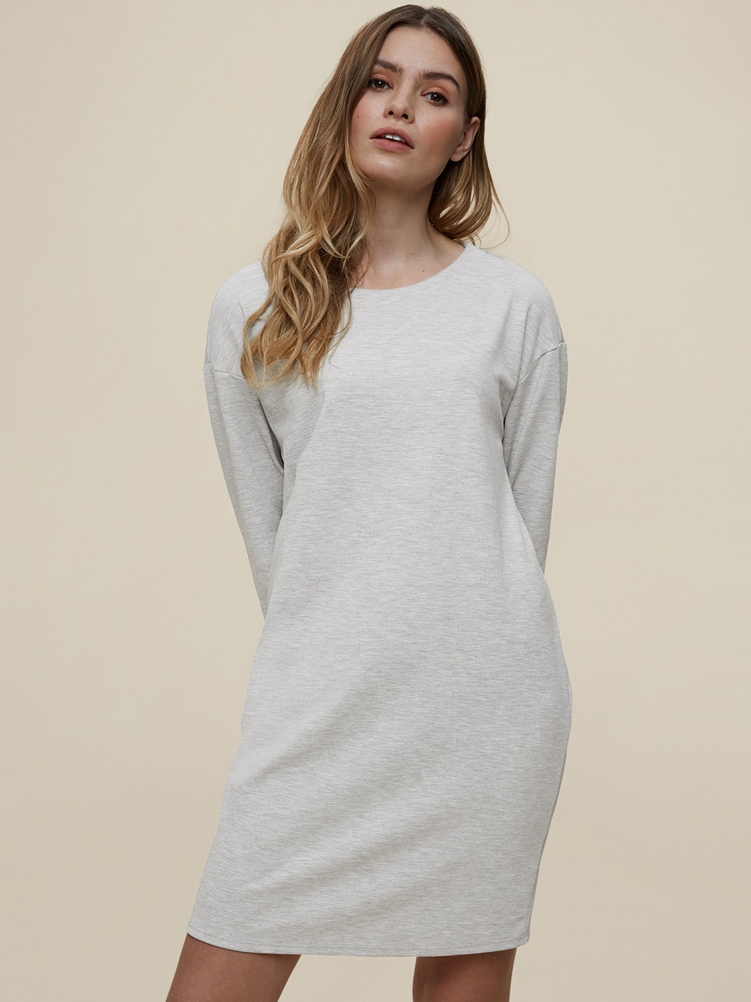 

DOROTHY PERKINS Women Grey Melange Solid Sweatshirt Dress