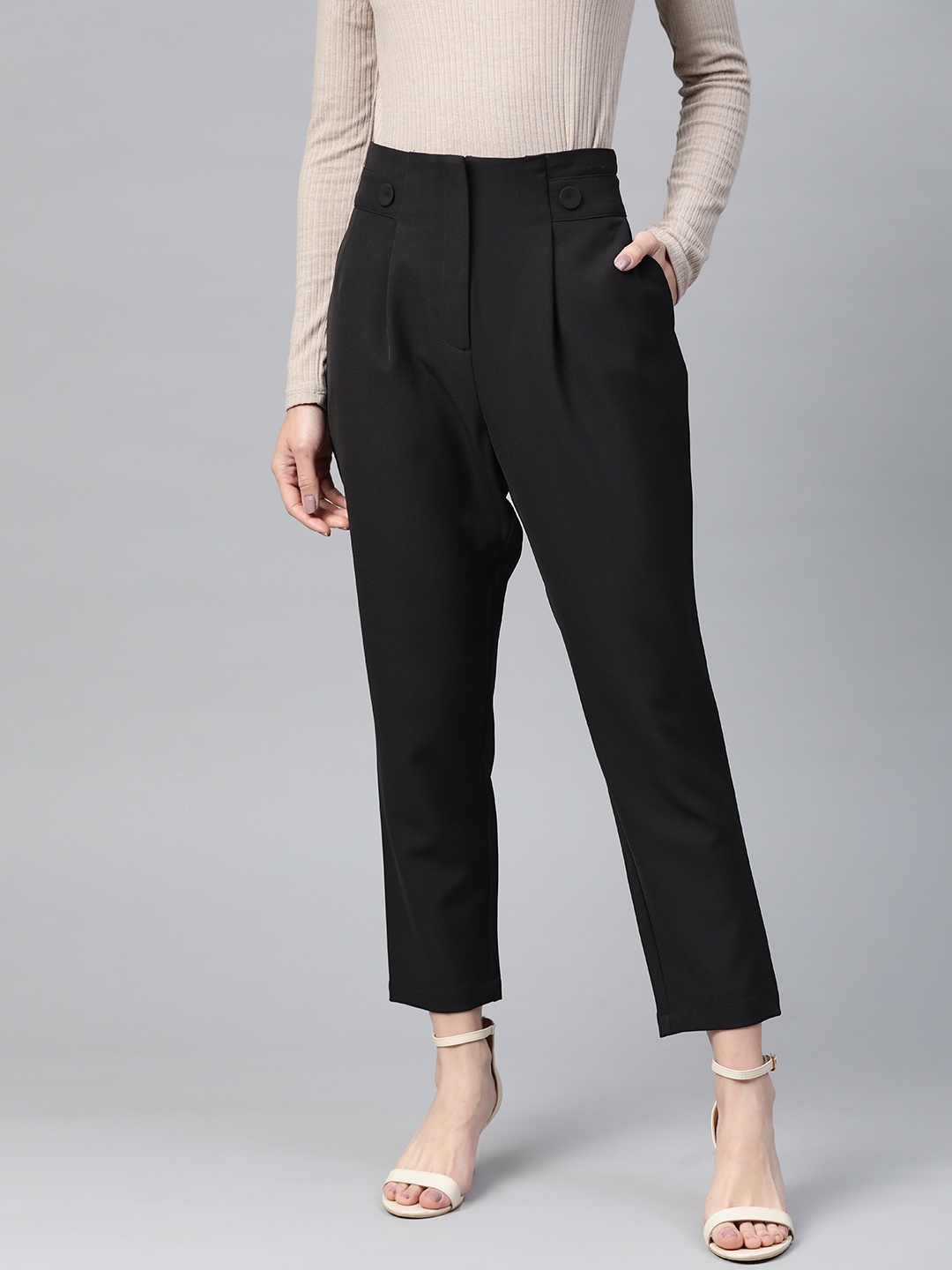 

DOROTHY PERKINS Women Black Regular Fit Solid Regular Trousers