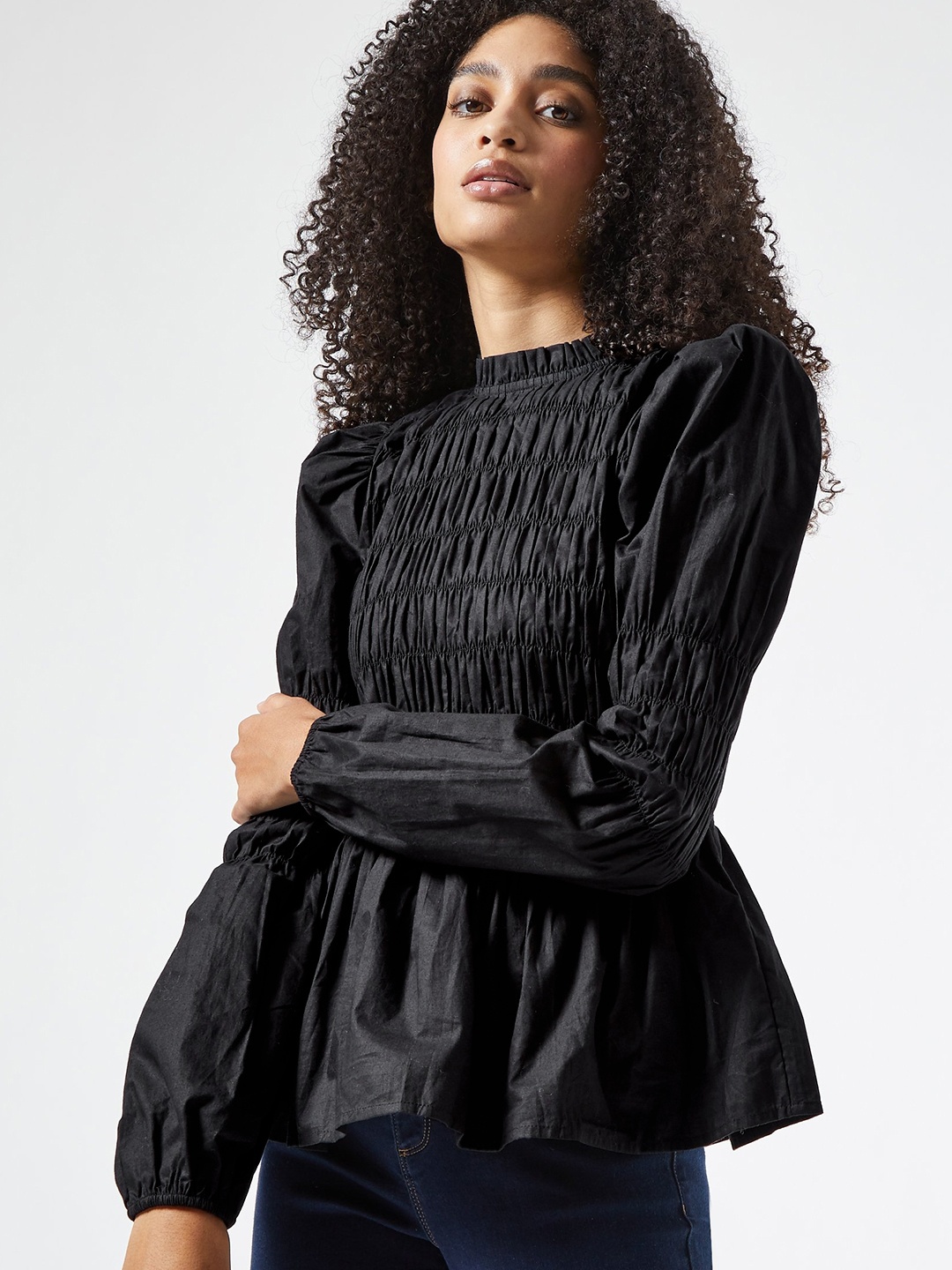 

DOROTHY PERKINS Women Black Pure Cotton Solid Peplum Top