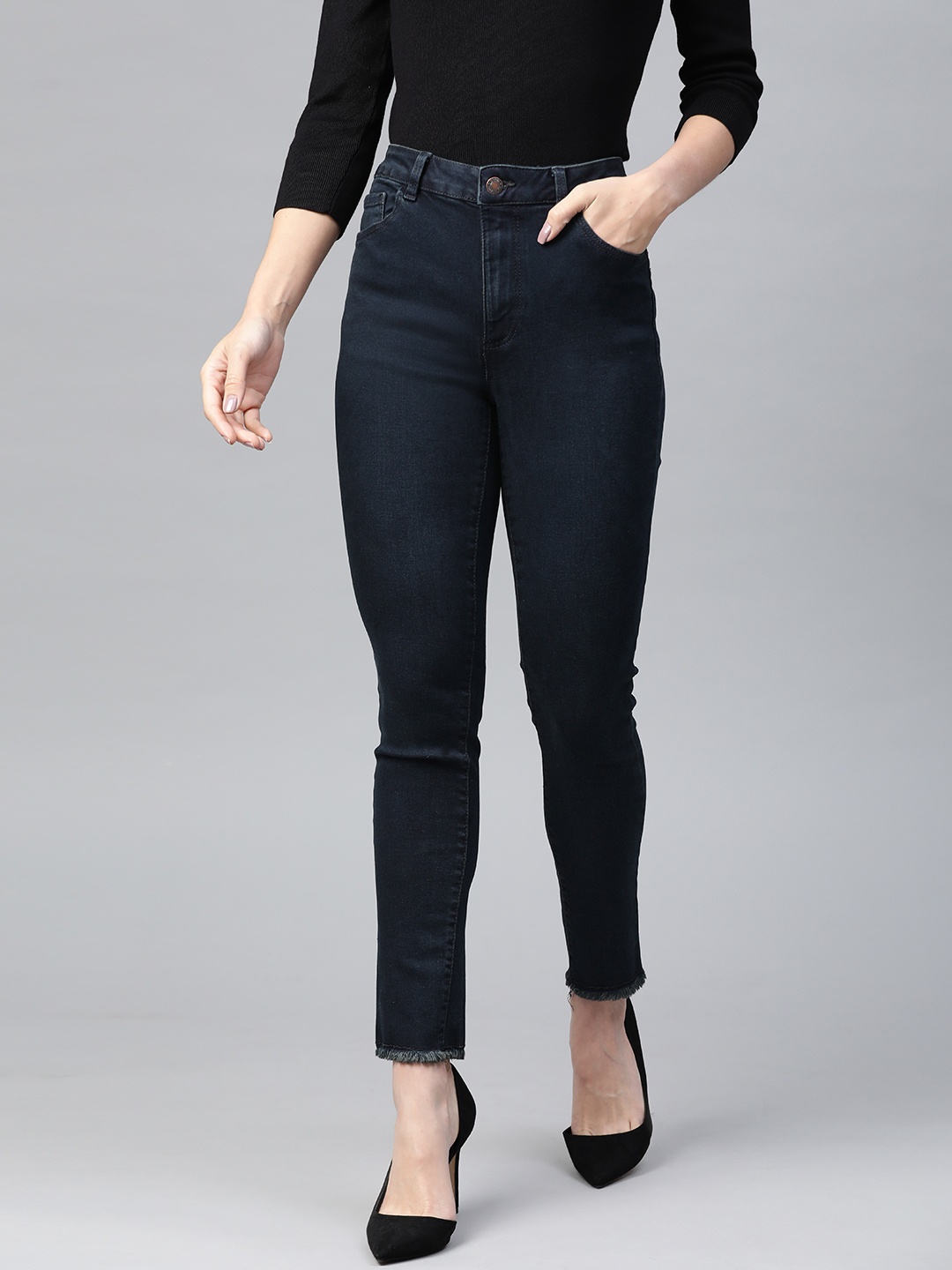 

DOROTHY PERKINS Women Navy Blue Regular Fit Mid-Rise Clean Look Stretchable Jeans