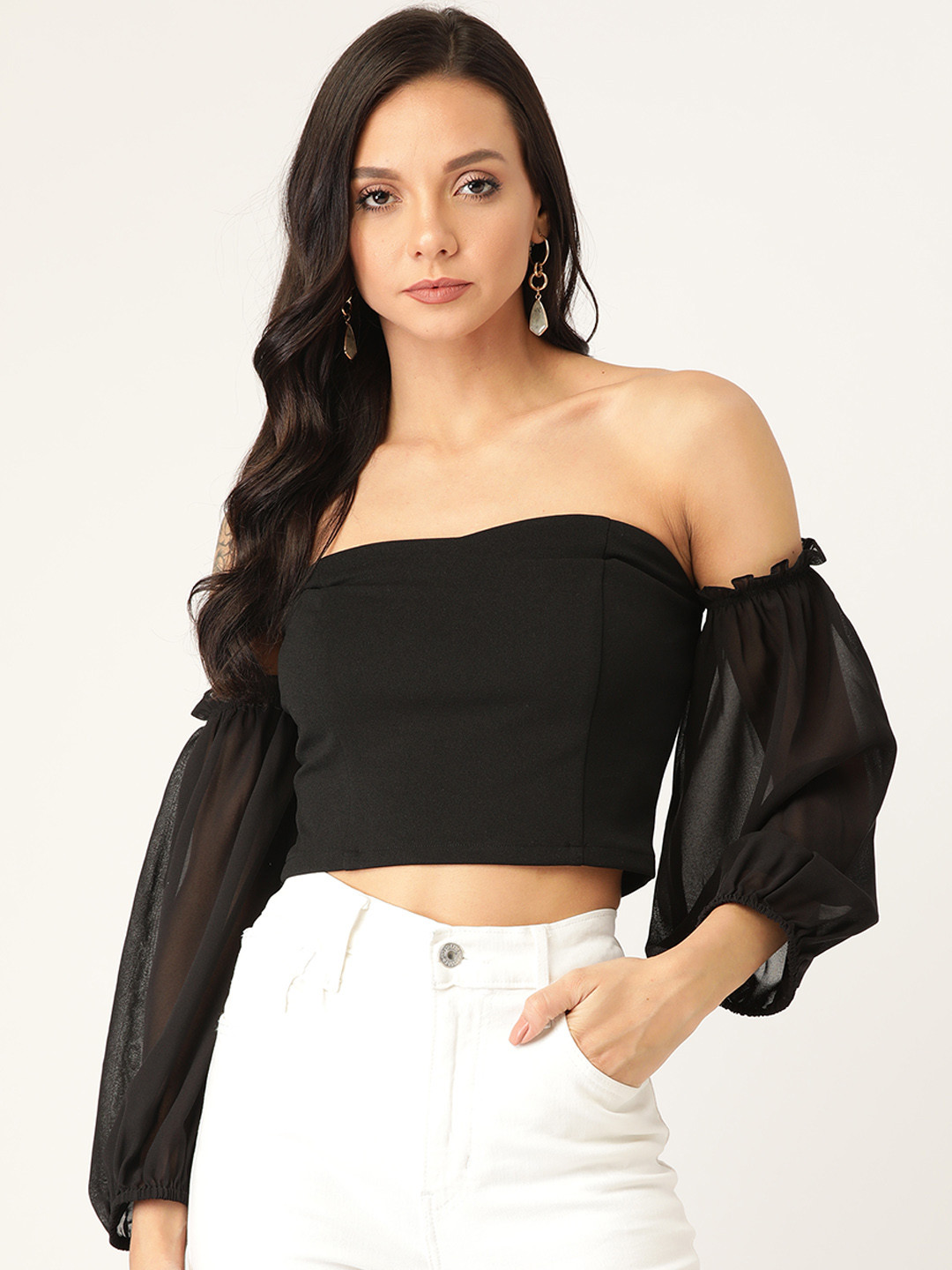 

20Dresses Black Cropped Fitted Bardot Top