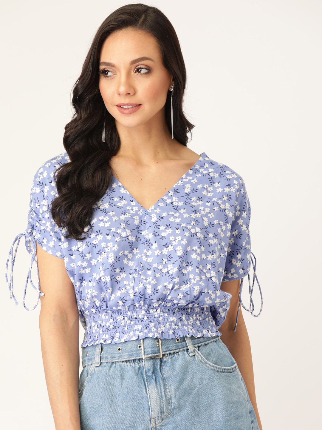 

20Dresses Women Blue & White Floral Print Blouson Top