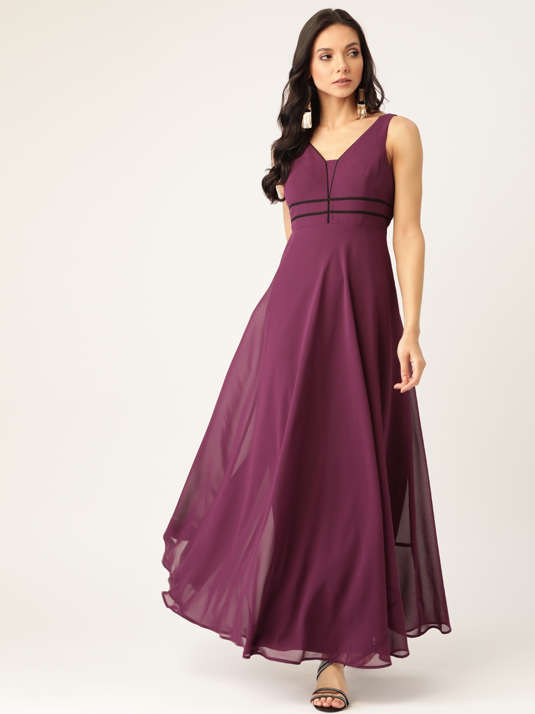 

20Dresses Women Wine-Coloured Solid Party Maxi Dress, Burgundy