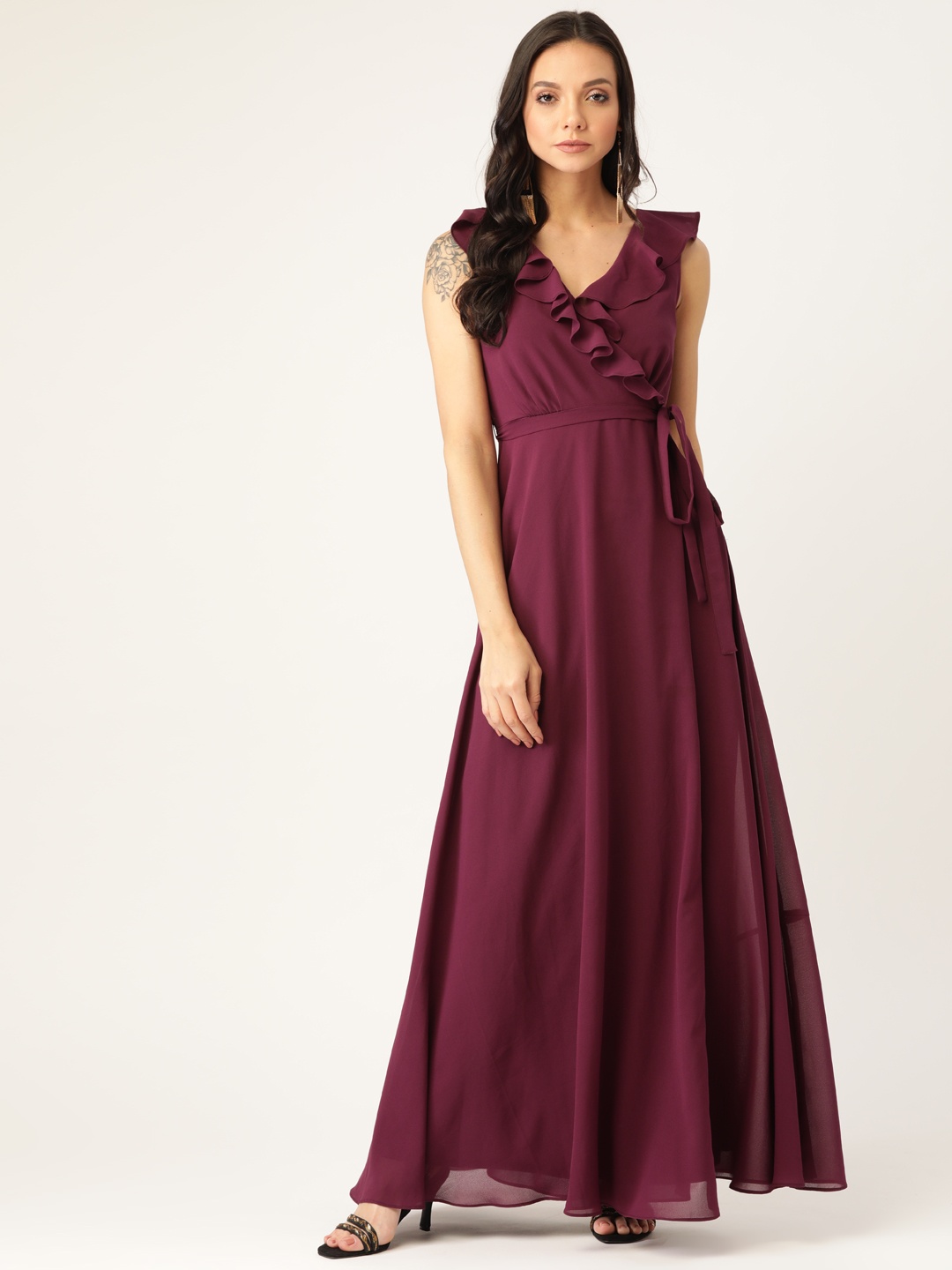 

20Dresses Wine-Coloured Party Wrap Maxi Dress With Belt, Burgundy