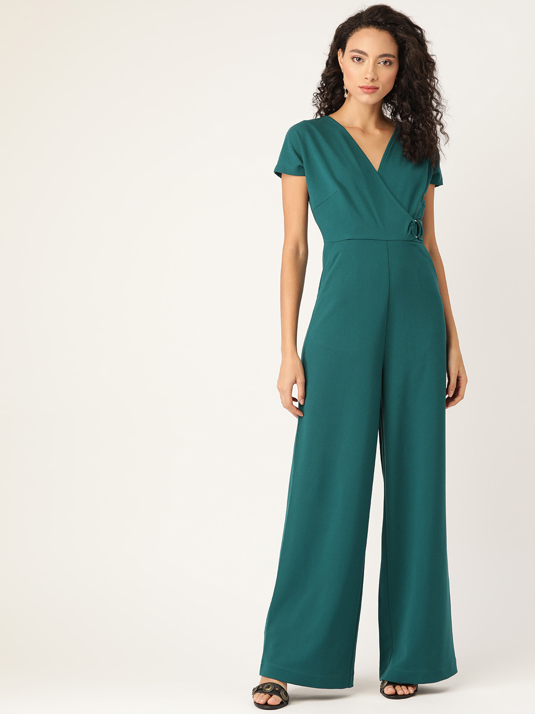 

20Dresses Women Teal Blue Solid Basic Wrap Jumpsuit