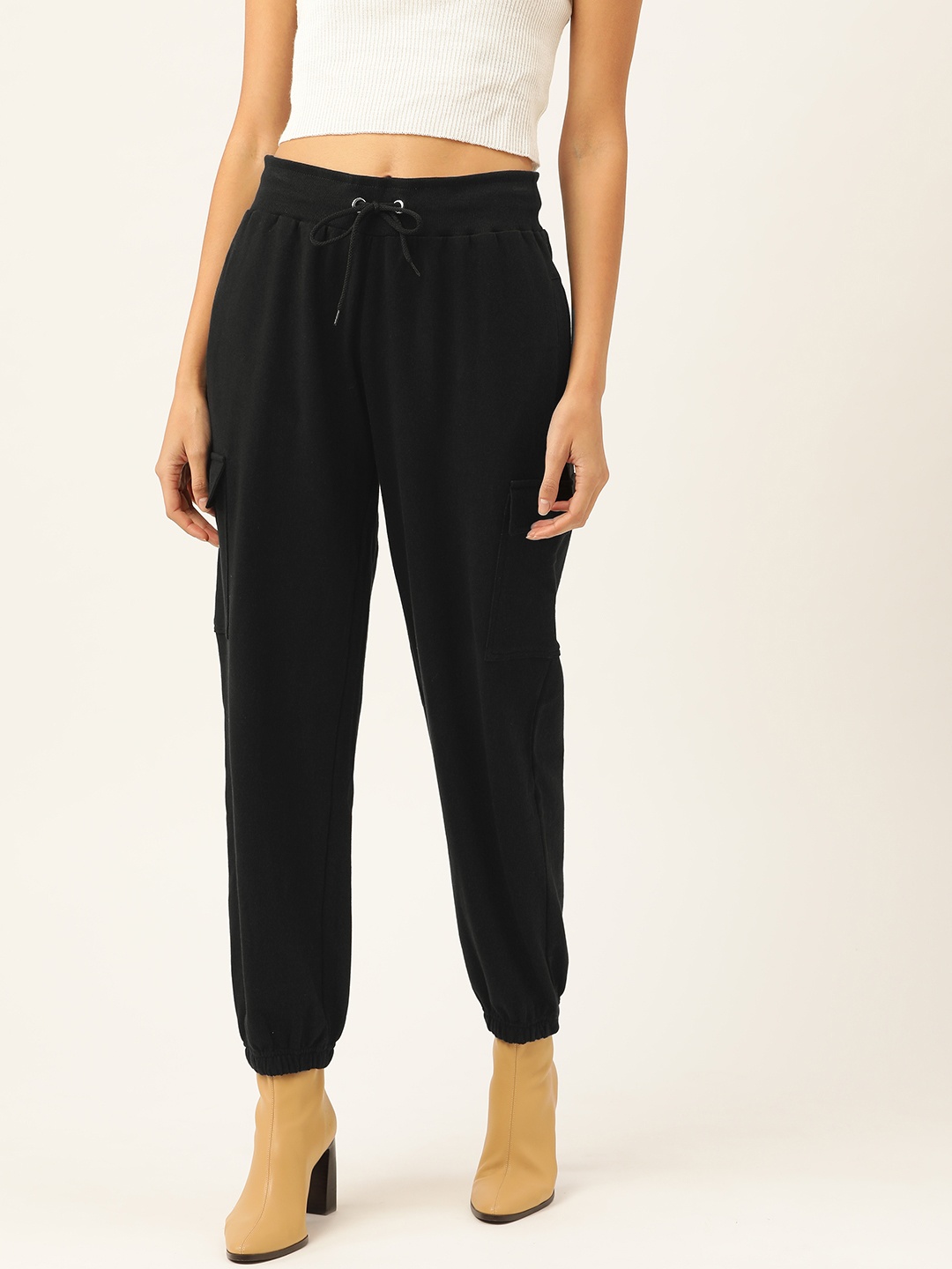 

20Dresses Women Black Regular Fit Solid Cropped Cargos Joggers