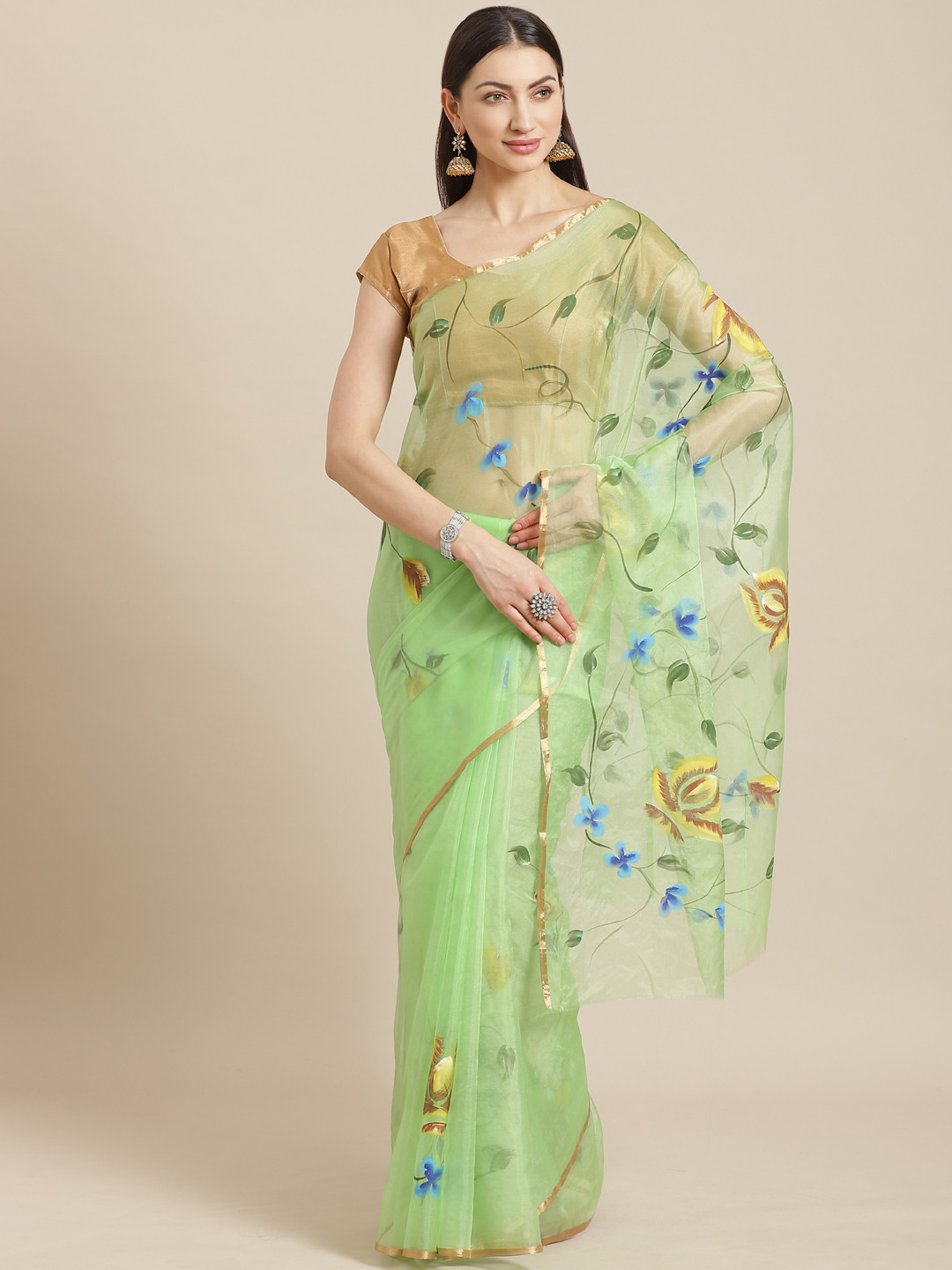 

Kalakari India Green & Blue Floral Print Saree