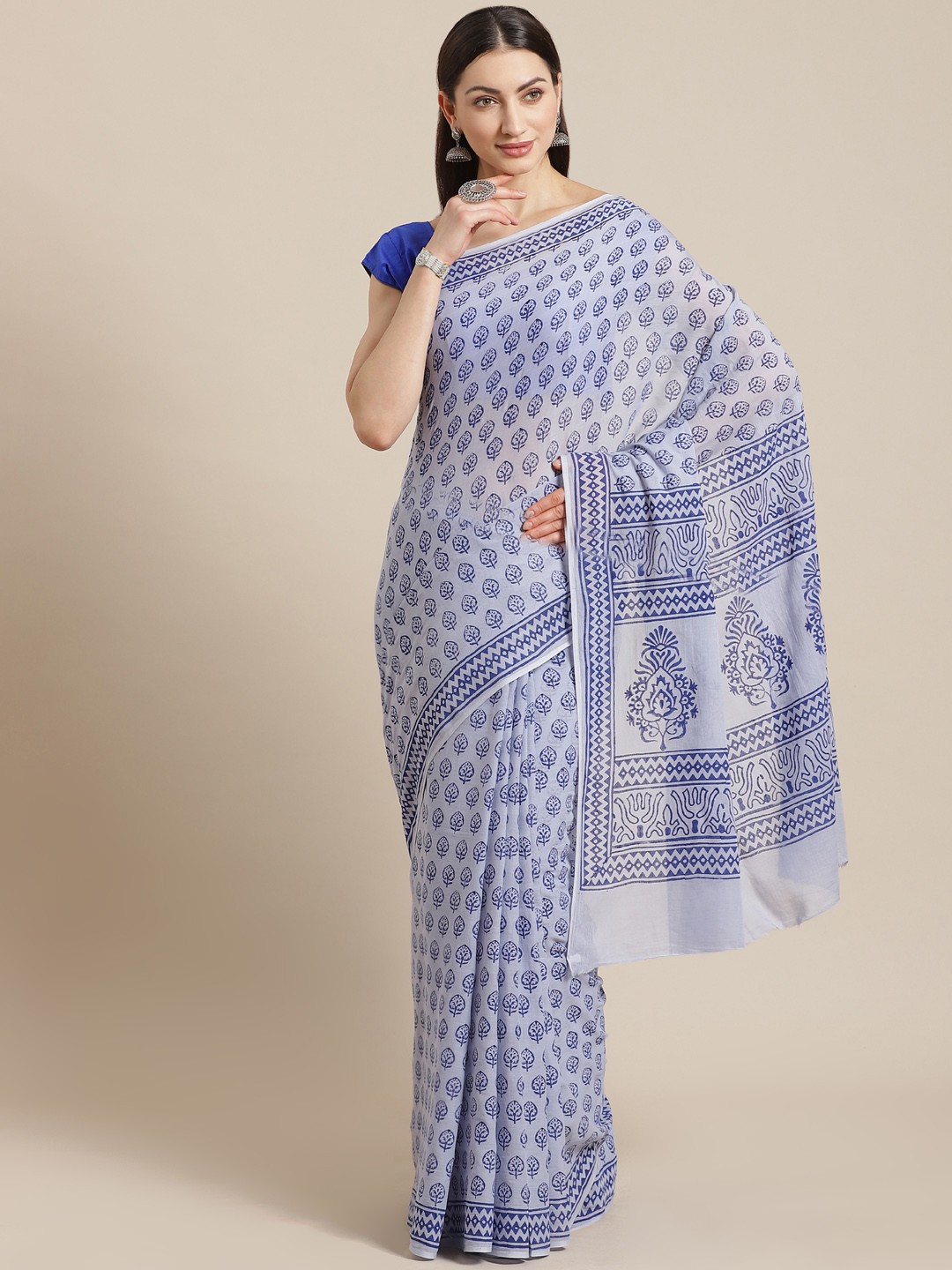 

Kalakari India Blue Pure Cotton Printed Block Print Sustainable Saree
