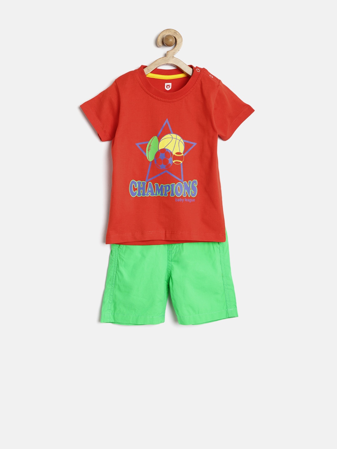 

Baby League by 612 League Boys Red & Green Printed T-shirt With Shorts